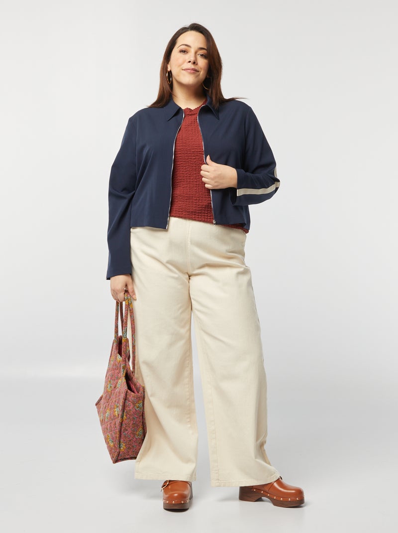Chaqueta corta con cremallera y cuello de camisa AZUL - Kiabi