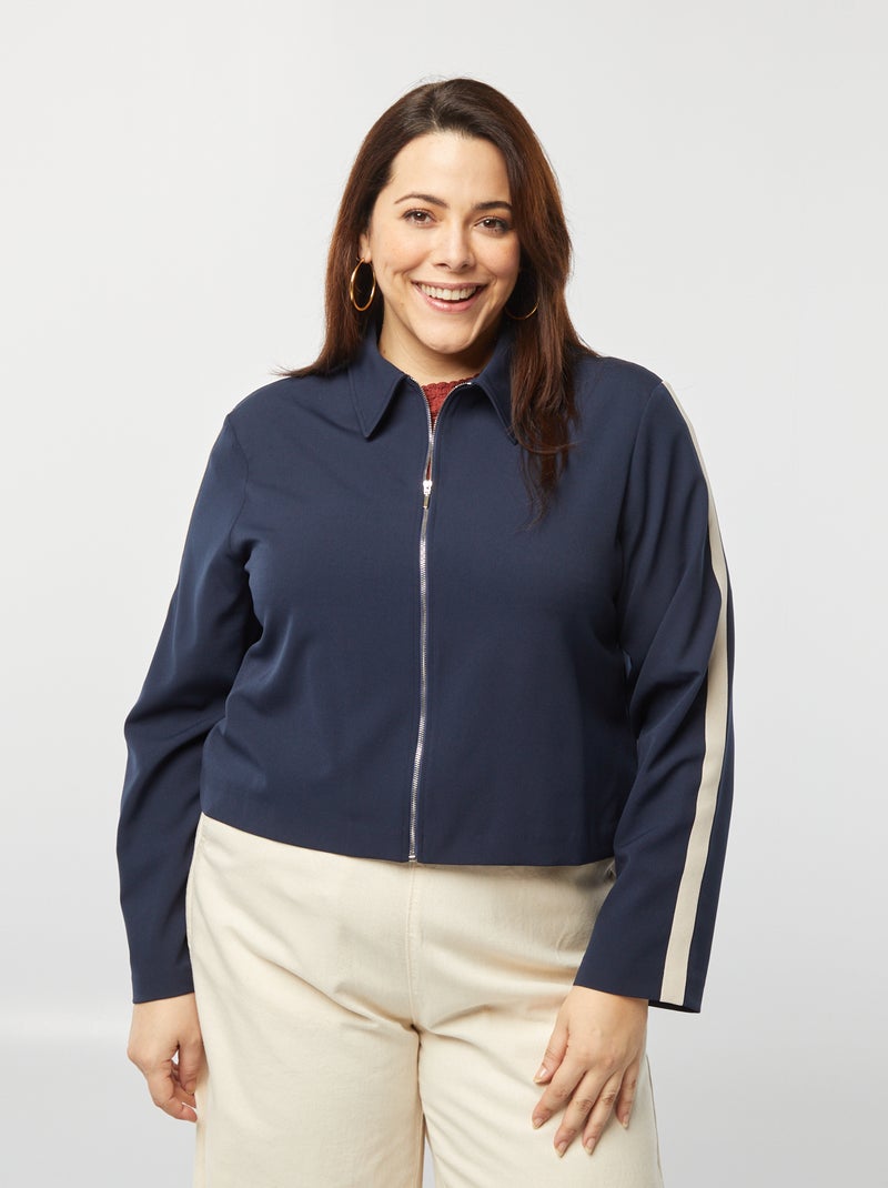 Chaqueta corta con cremallera y cuello de camisa AZUL - Kiabi