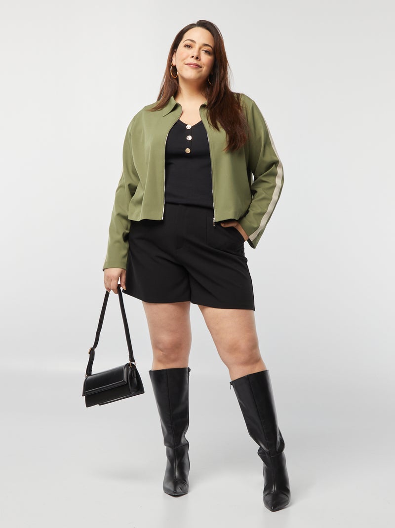 Chaqueta corta con cremallera y cuello de camisa KAKI - Kiabi