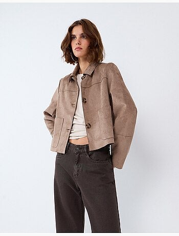 Chaqueta corta con efecto de ante, mo fashion