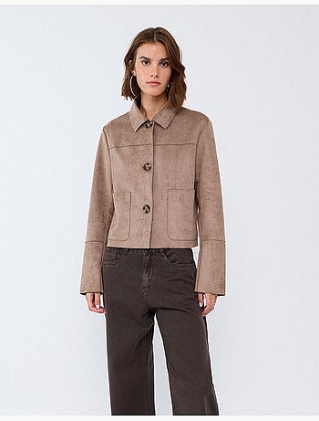 Chaqueta corta con efecto de ante, mo fashion