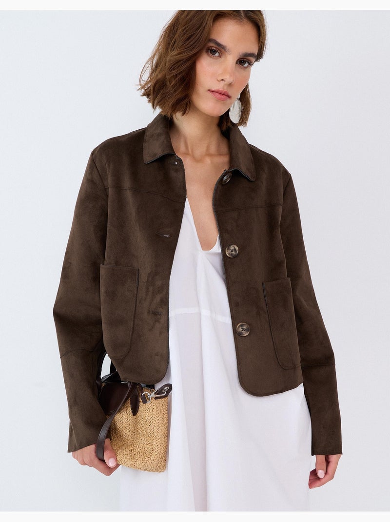 Chaqueta corta con efecto de ante, mo fashion Marrón - Kiabi