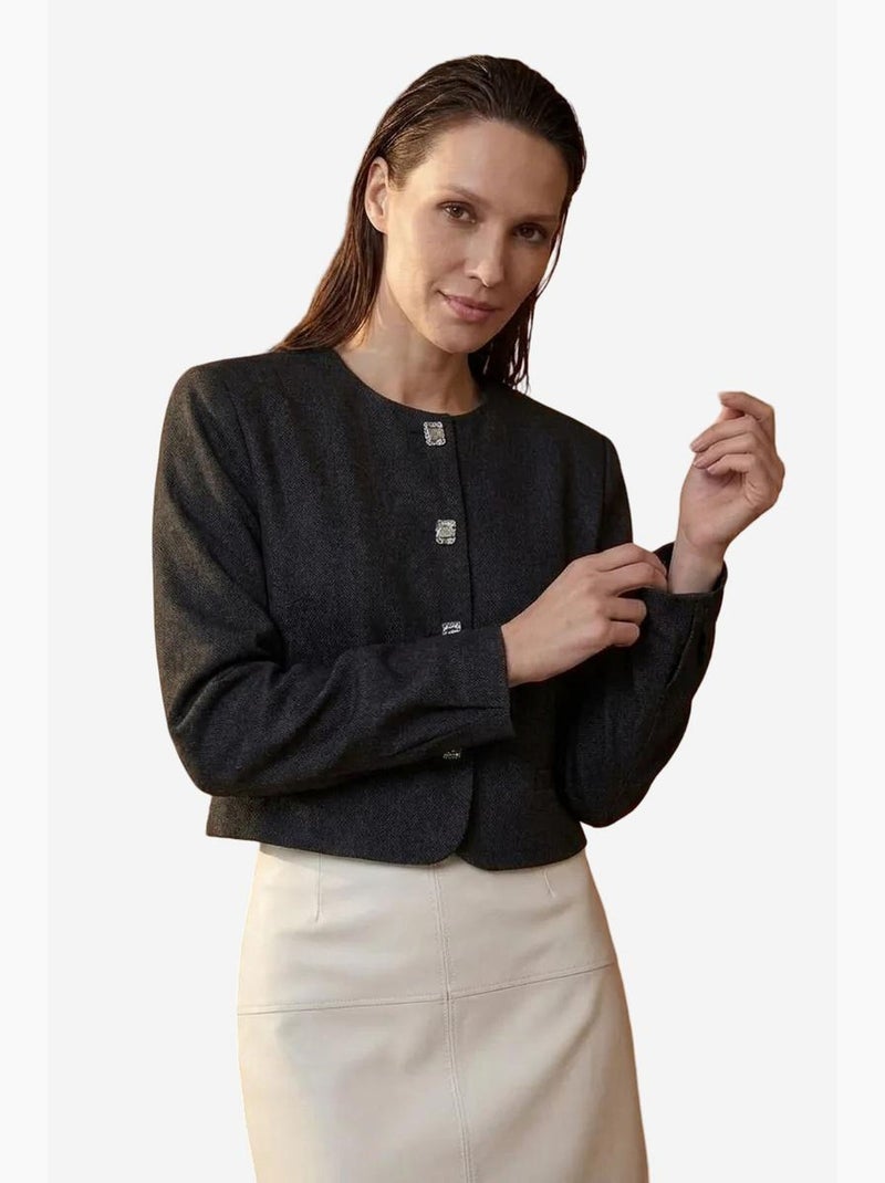 Chaqueta corta confeccionada con cierre de botones my fashion Negro - Kiabi