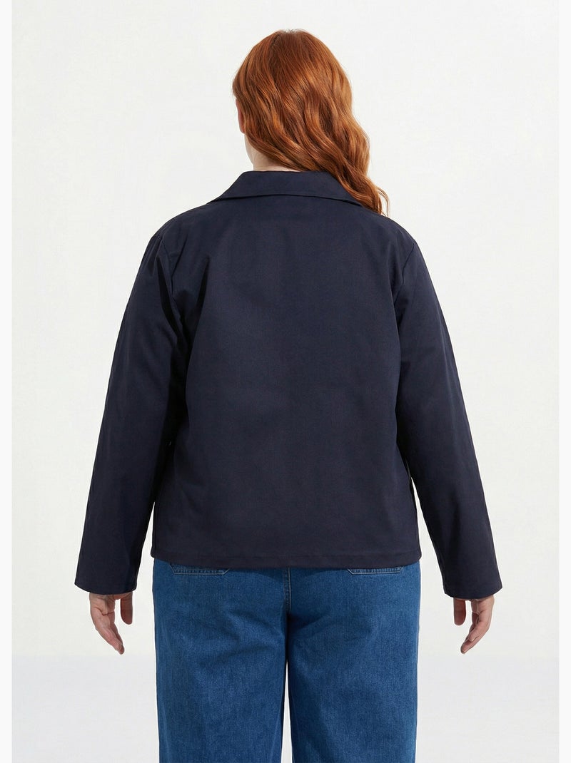 Chaqueta corta de algodón, cuello Peter Pan - AFIBEL Azul marino - Kiabi