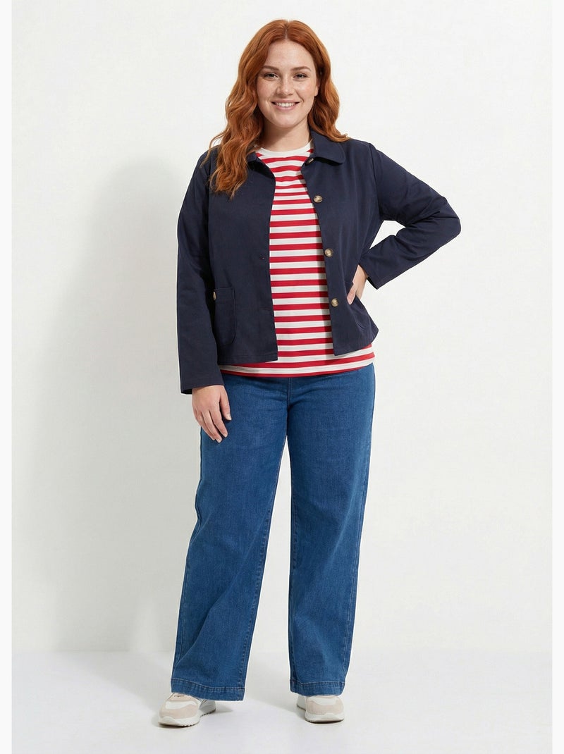 Chaqueta corta de algodón, cuello Peter Pan - AFIBEL Azul marino - Kiabi