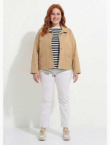 Chaqueta corta de algodón, cuello Peter Pan