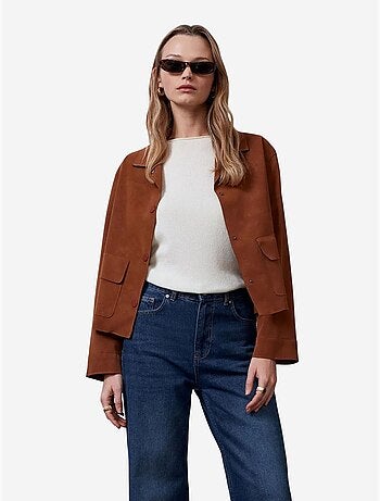 Chaqueta corta de ante sintético para mujer dilvin