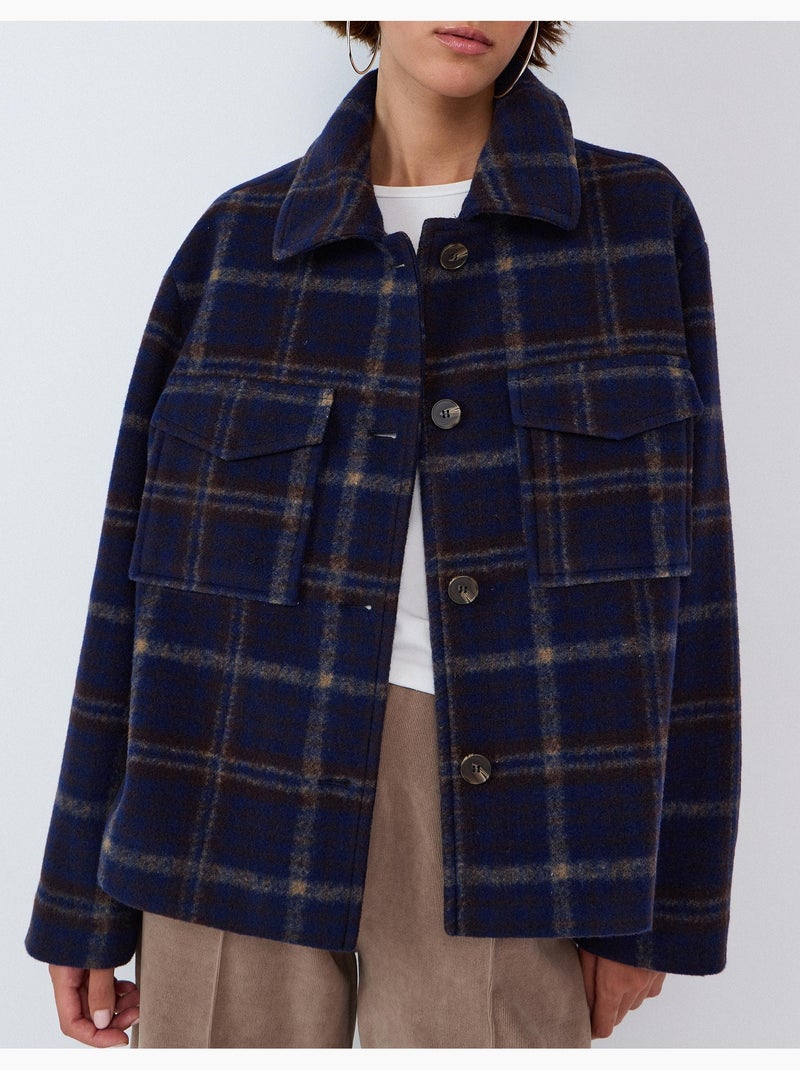 Chaqueta corta de cuadros, mo fashion Azul - Kiabi