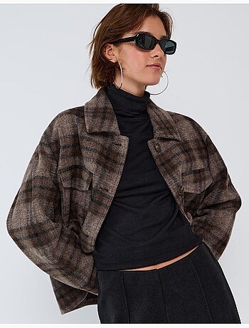 Chaqueta corta de cuadros, mo fashion