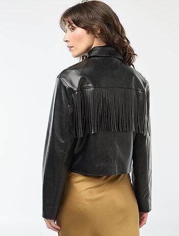 Chaqueta corta de imitación de cuero con flecos