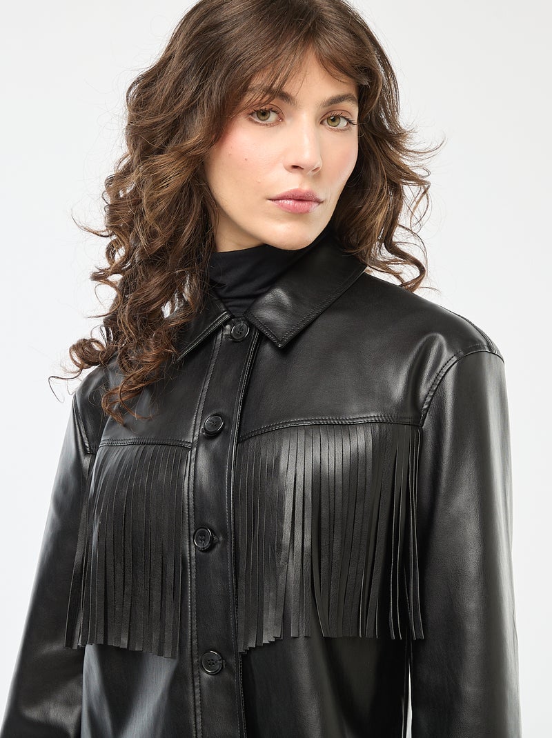 Chaqueta corta de imitación de cuero con flecos Negro - Kiabi