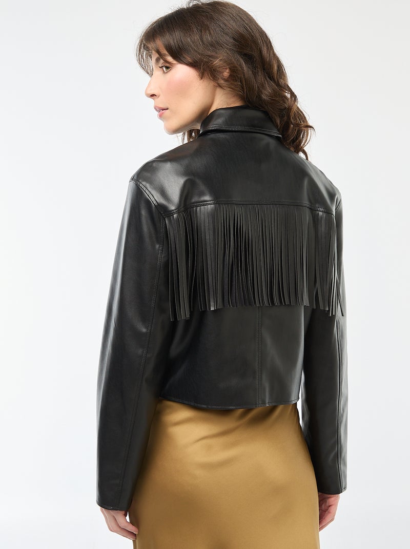 Chaqueta corta de imitación de cuero con flecos Negro - Kiabi