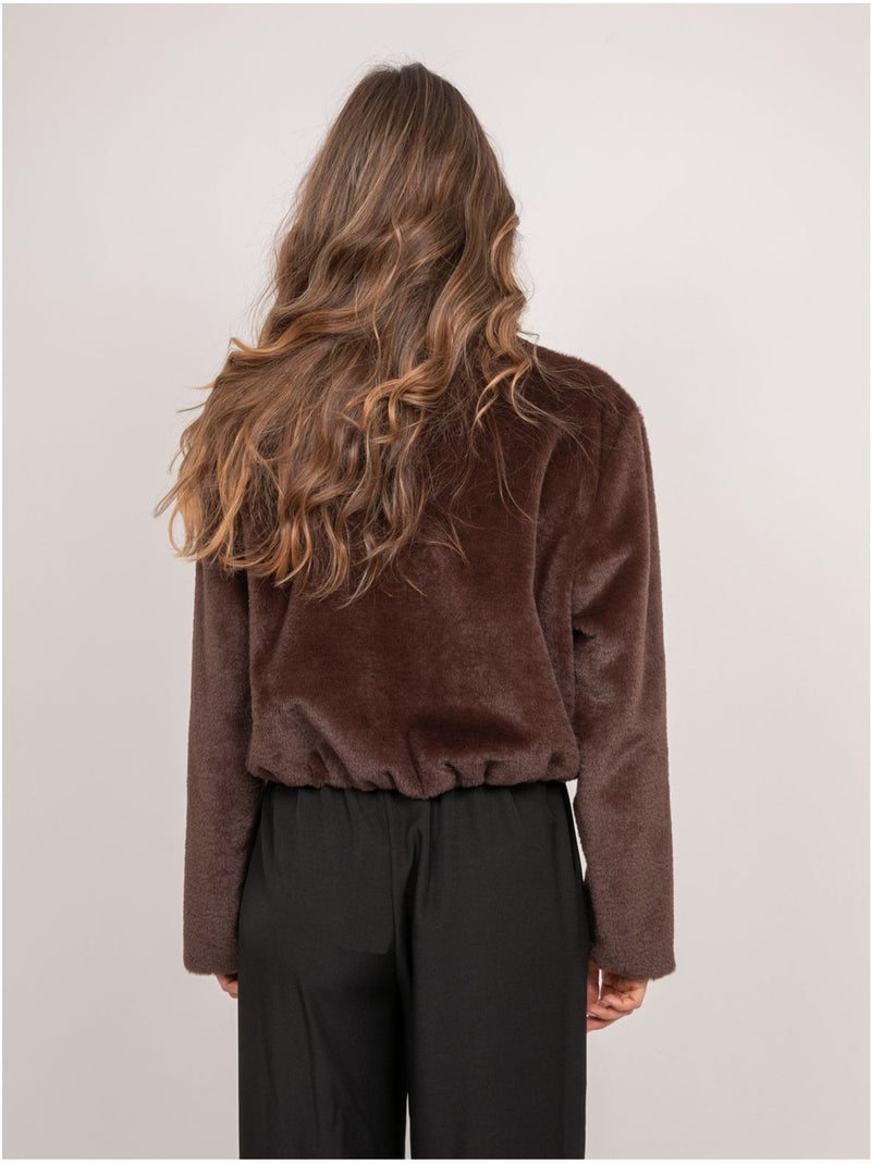 Chaqueta corta de pelo sintético con cremallera ulola Marrón - Kiabi
