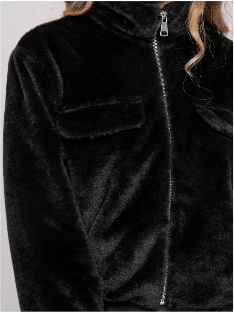 Chaqueta corta de pelo sintético con cremallera ulola Negro - Kiabi