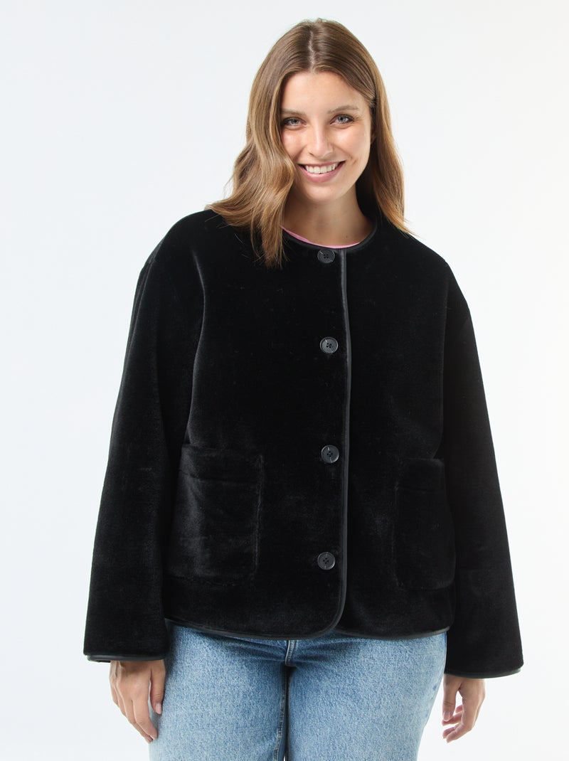 Chaqueta corta de piel sintética Negro - Kiabi