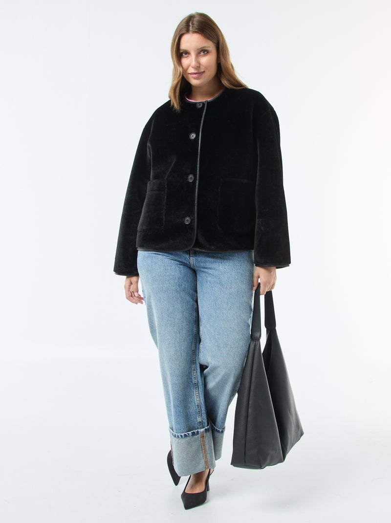 Chaqueta corta de piel sintética Negro - Kiabi