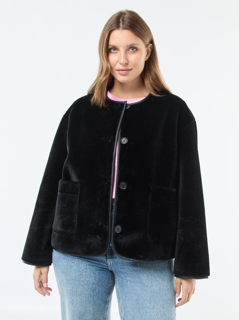 Chaqueta corta de piel sintética Negro - Kiabi