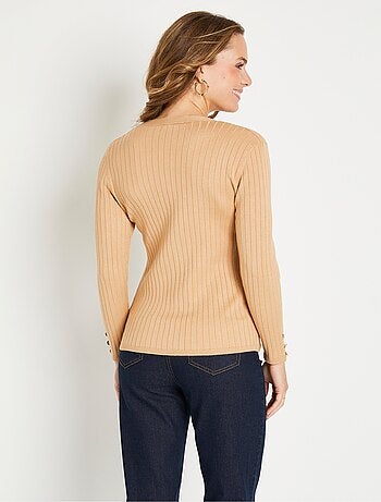 Chaqueta corta de punto acanalado con cuello en V y botones - Afibel