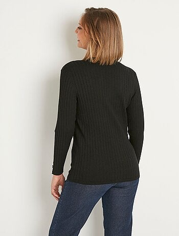 Chaqueta corta de punto acanalado con cuello en V y botones - Afibel