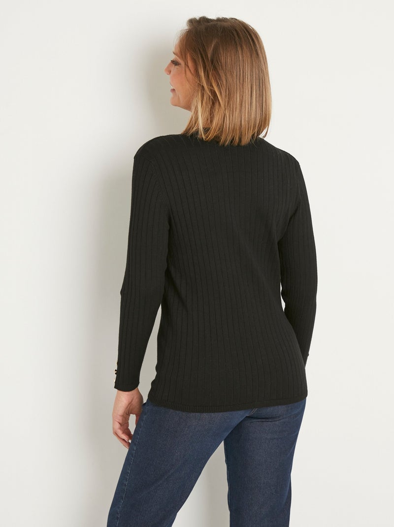 Chaqueta corta de punto acanalado con cuello en V y botones - Afibel Negro - Kiabi
