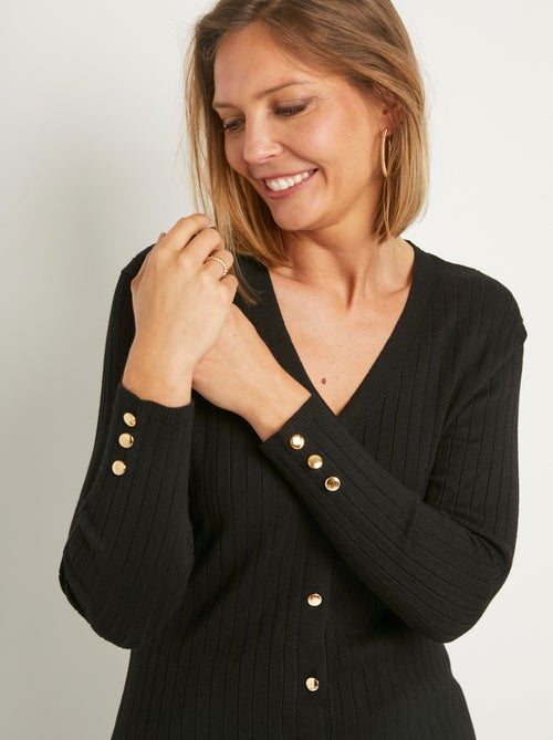 Chaqueta corta de punto acanalado con cuello en V y botones - Afibel - Kiabi