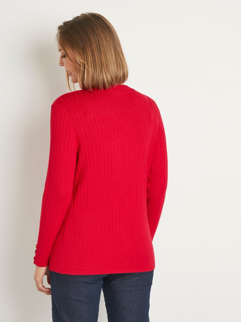Chaqueta corta de punto acanalado con cuello en V y botones - Afibel Rojo - Kiabi