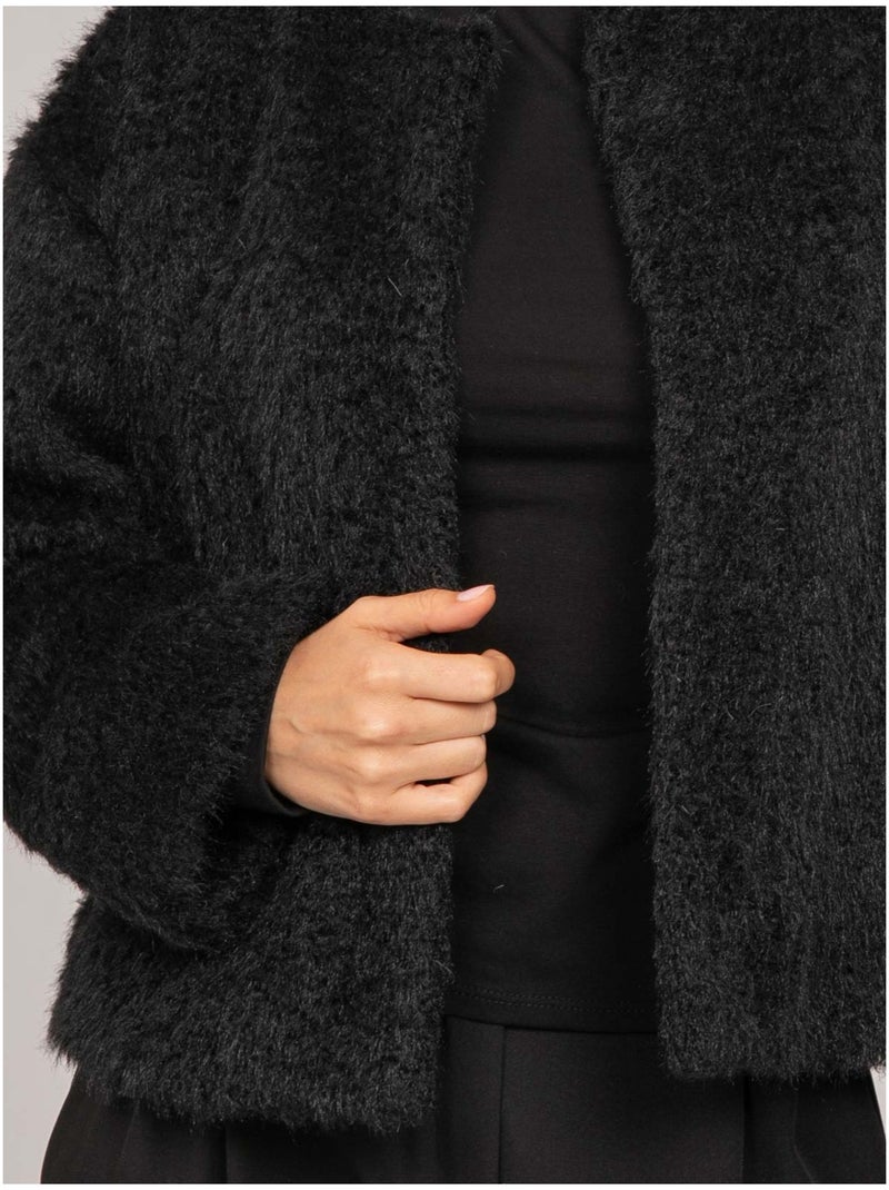 Chaqueta corta de punto de pelo largo usonia Negro - Kiabi