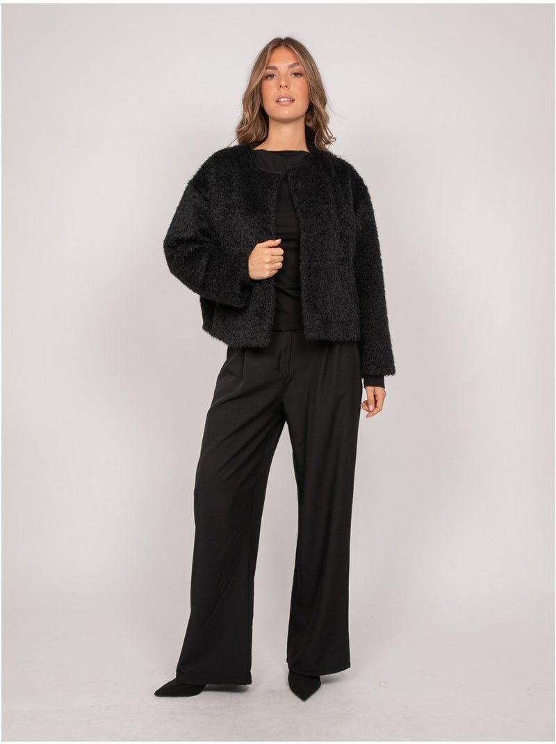 Chaqueta corta de punto de pelo largo usonia Negro - Kiabi
