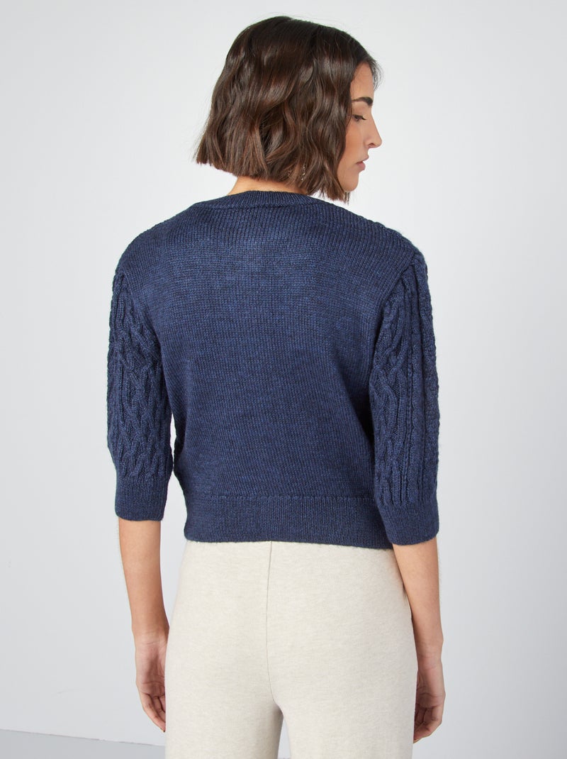 Chaqueta corta de punto trenzado AZUL - Kiabi
