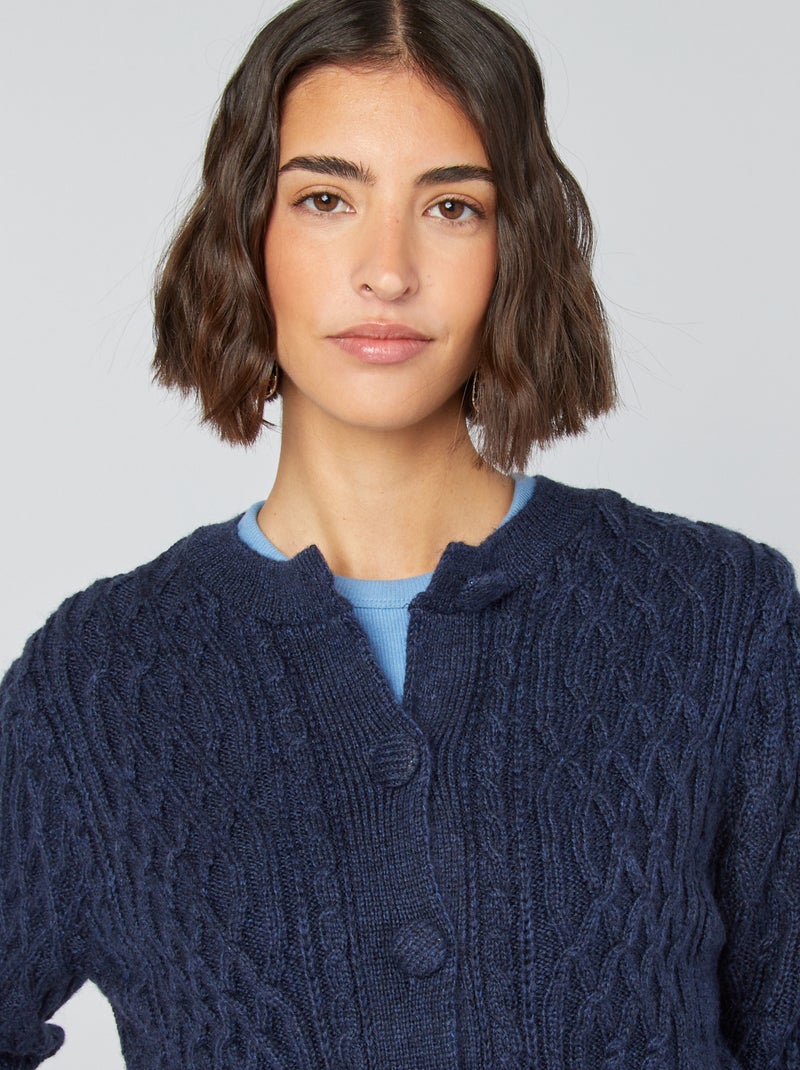 Chaqueta corta de punto trenzado AZUL - Kiabi