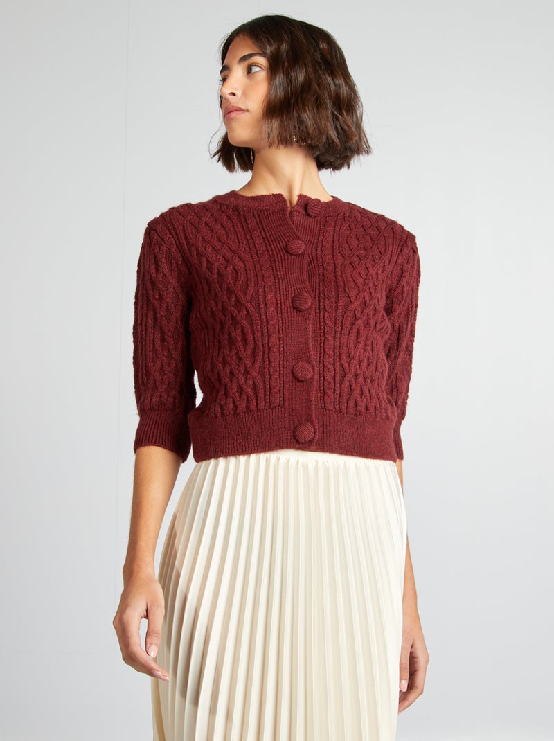 Chaqueta corta de punto trenzado ROJO - Kiabi
