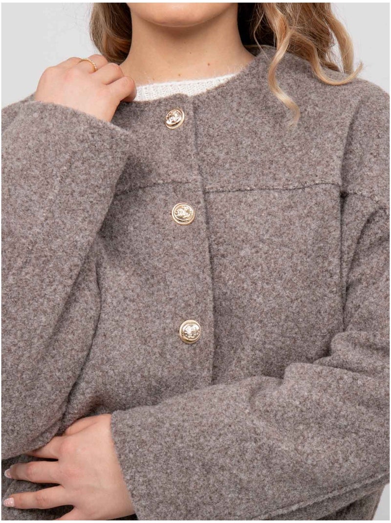 Chaqueta corta efecto lana con botones dorados uwari Gris - Kiabi