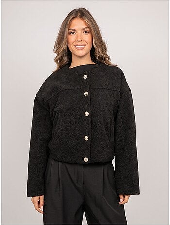 Chaqueta corta efecto lana con botones dorados uwari