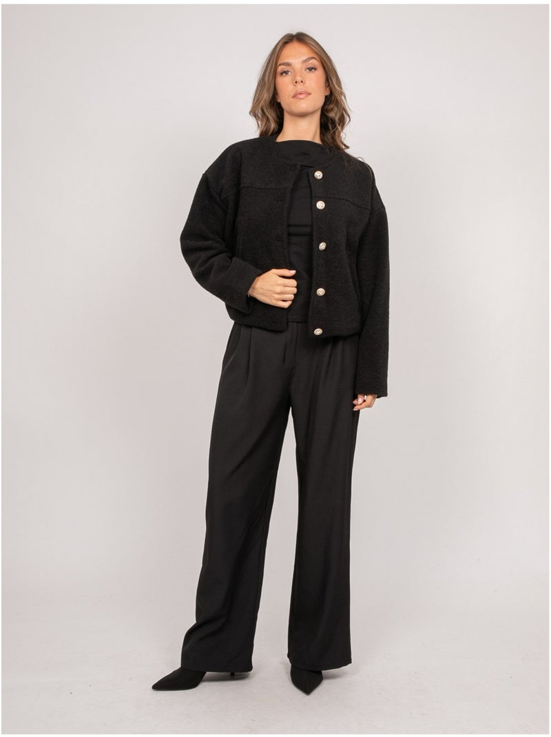 Chaqueta corta efecto lana con botones dorados uwari Negro - Kiabi