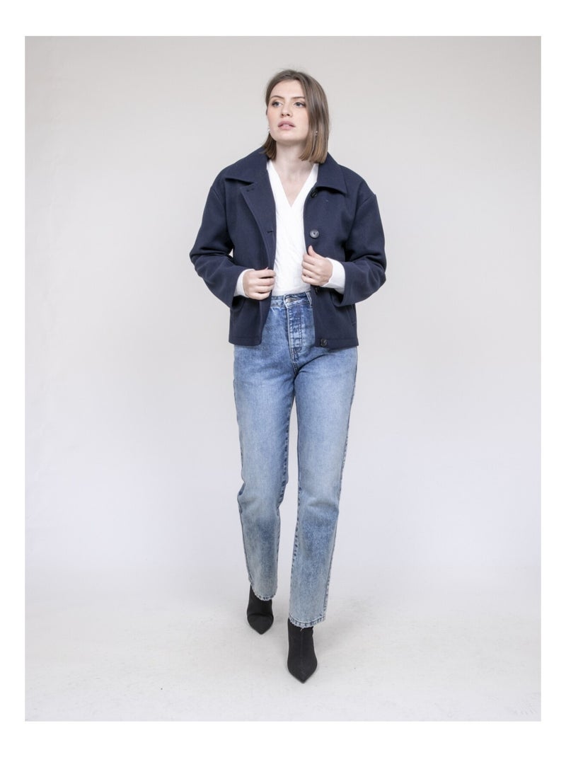 Chaqueta corta efecto lana UPARLIE Azul marino - Kiabi