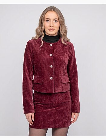 Chaqueta corta efecto terciopelo con botones joya uxelle