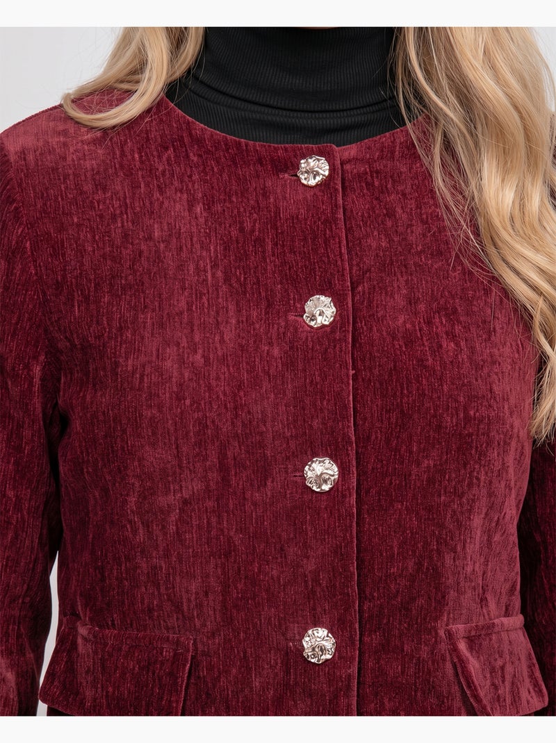 Chaqueta corta efecto terciopelo con botones joya uxelle Burdeos - Kiabi