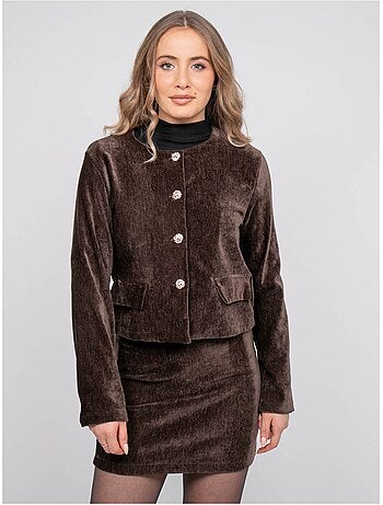 Chaqueta corta efecto terciopelo con botones joya uxelle