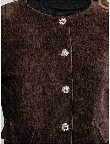 Chaqueta corta efecto terciopelo con botones joya uxelle