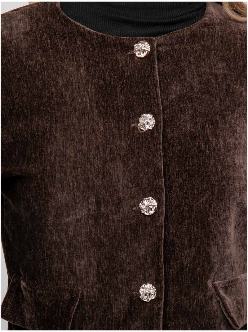 Chaqueta corta efecto terciopelo con botones joya uxelle Marrón - Kiabi