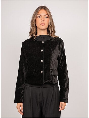 Chaqueta corta efecto terciopelo con botones joya uxelle
