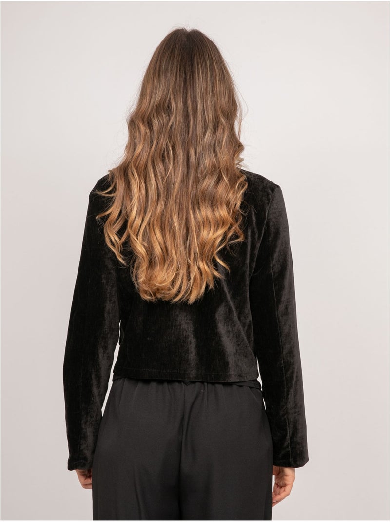 Chaqueta corta efecto terciopelo con botones joya uxelle Negro - Kiabi