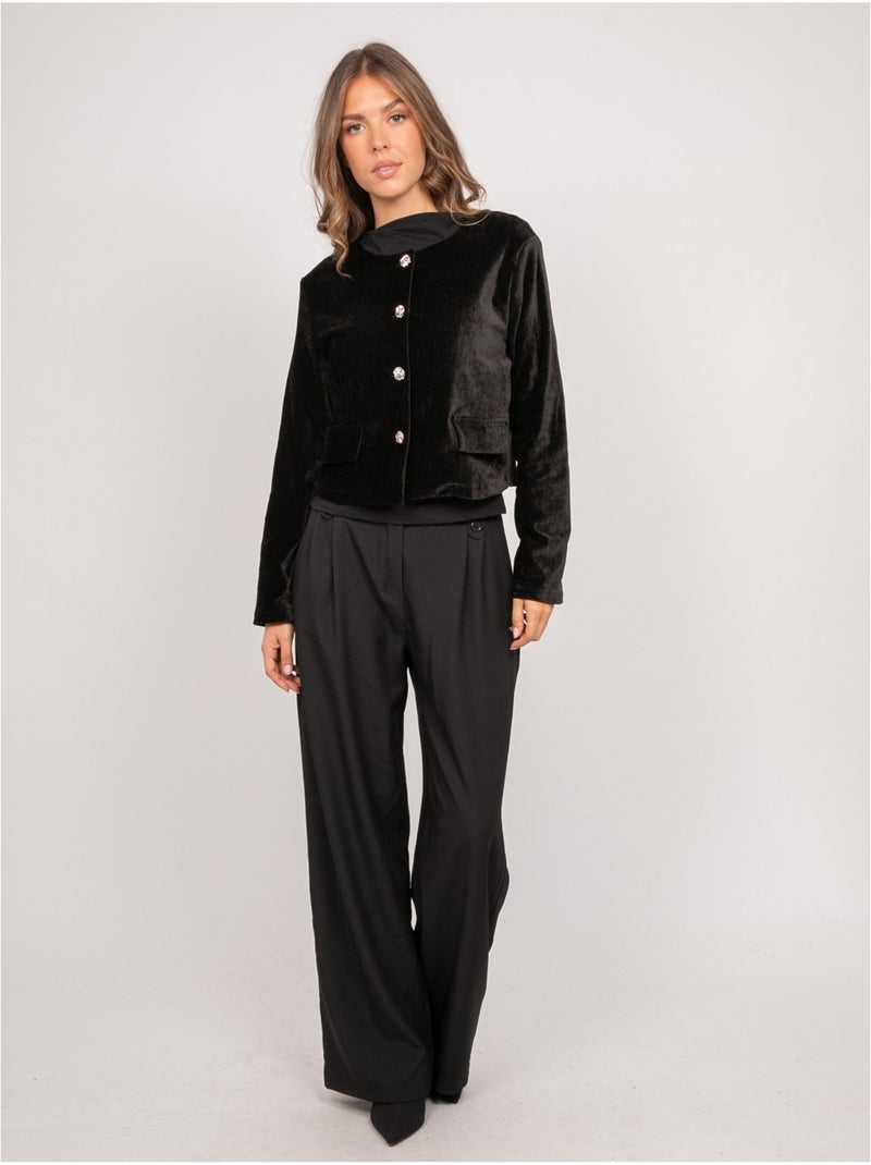 Chaqueta corta efecto terciopelo con botones joya uxelle Negro - Kiabi