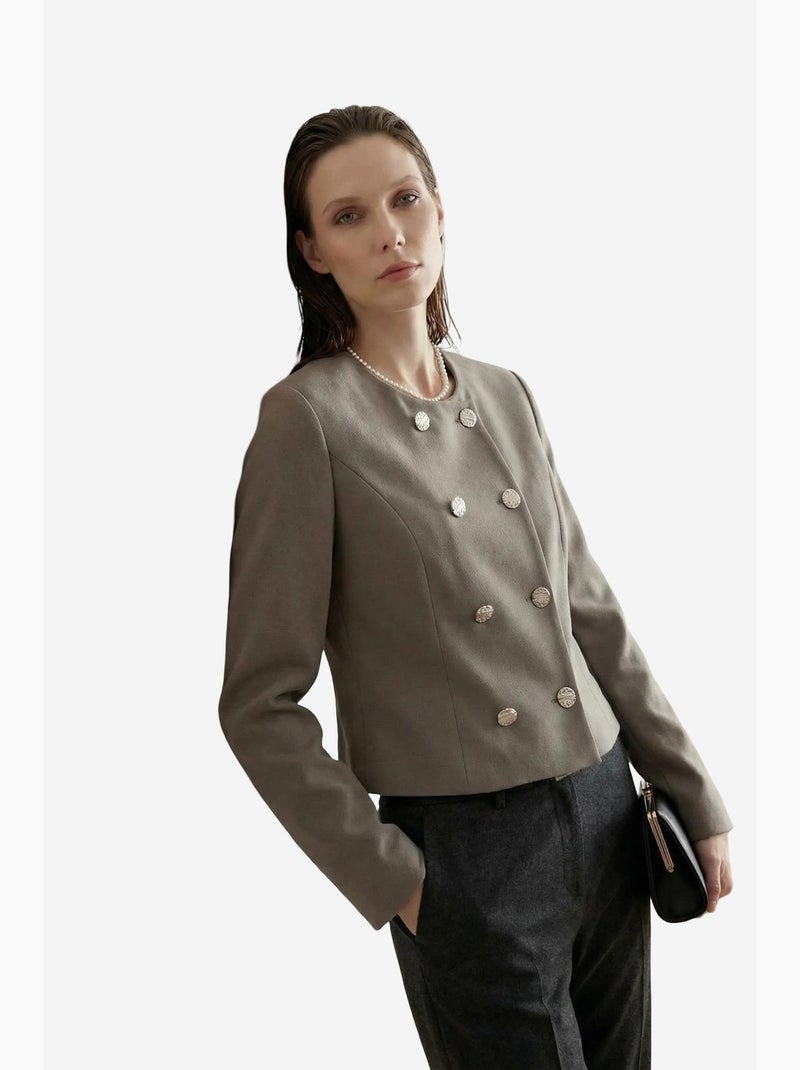 Chaqueta corta entallada de tweed con botones my fashion Caqui - Kiabi