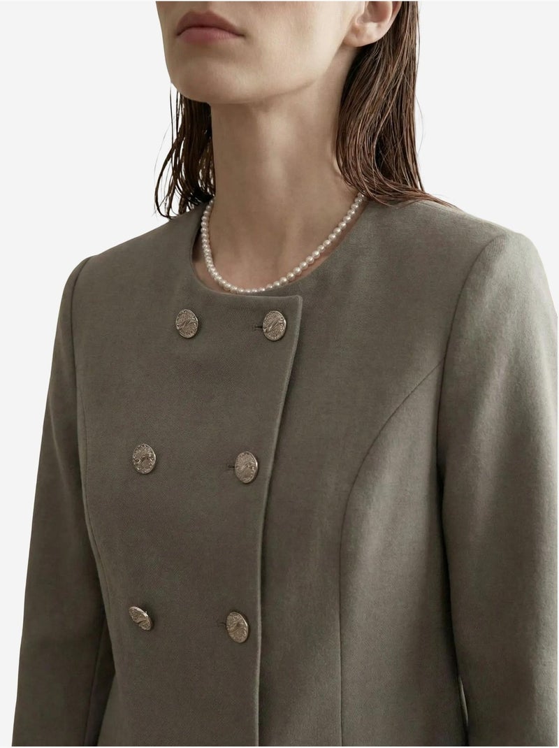 Chaqueta corta entallada de tweed con botones my fashion Caqui - Kiabi