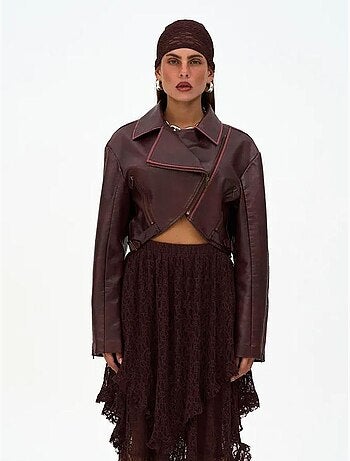 Chaqueta corta holgada de piel sintética desgastada mai mai studios