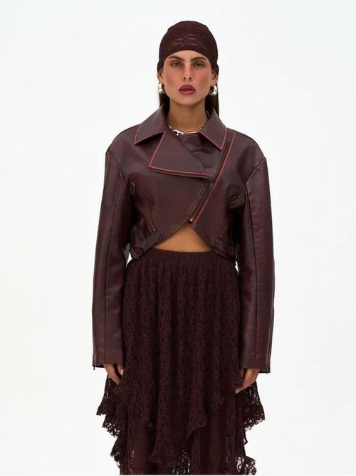 Chaqueta corta holgada de piel sintética desgastada mai mai studios - Kiabi