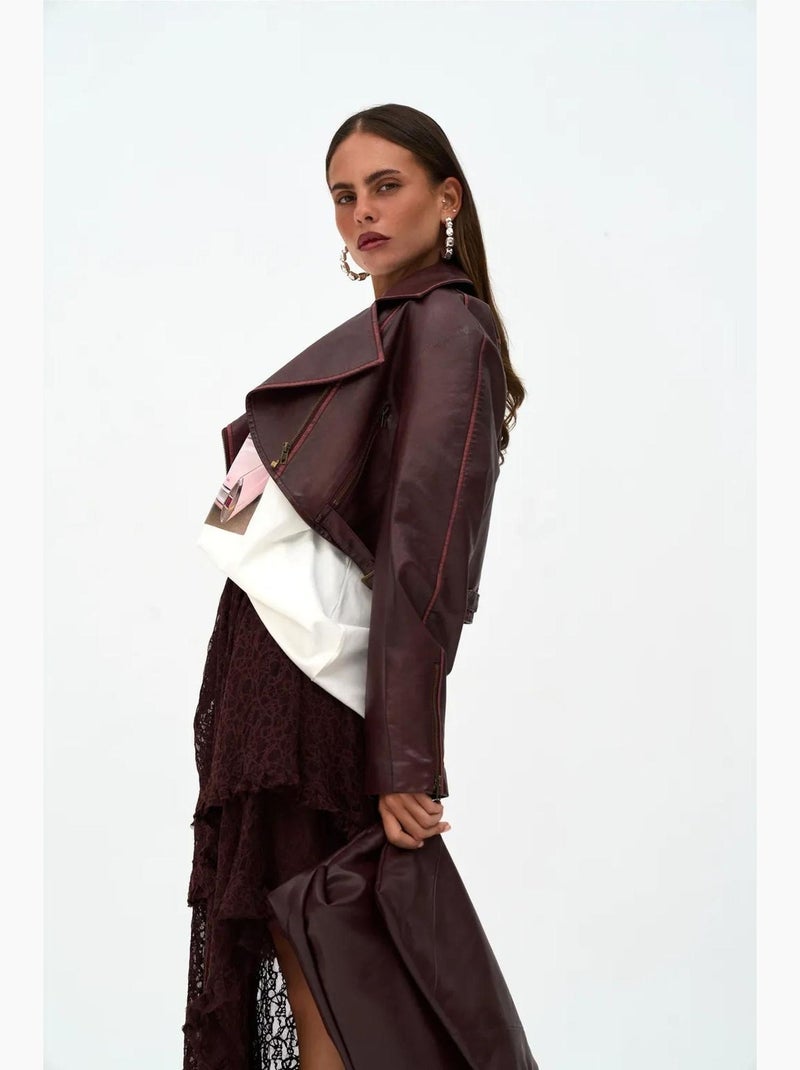 Chaqueta corta holgada de piel sintética desgastada mai mai studios Rojo burdeos - Kiabi