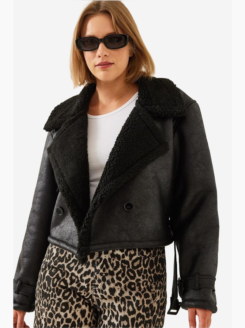Chaqueta corta laminada con detalles aller lucci Negro - Kiabi