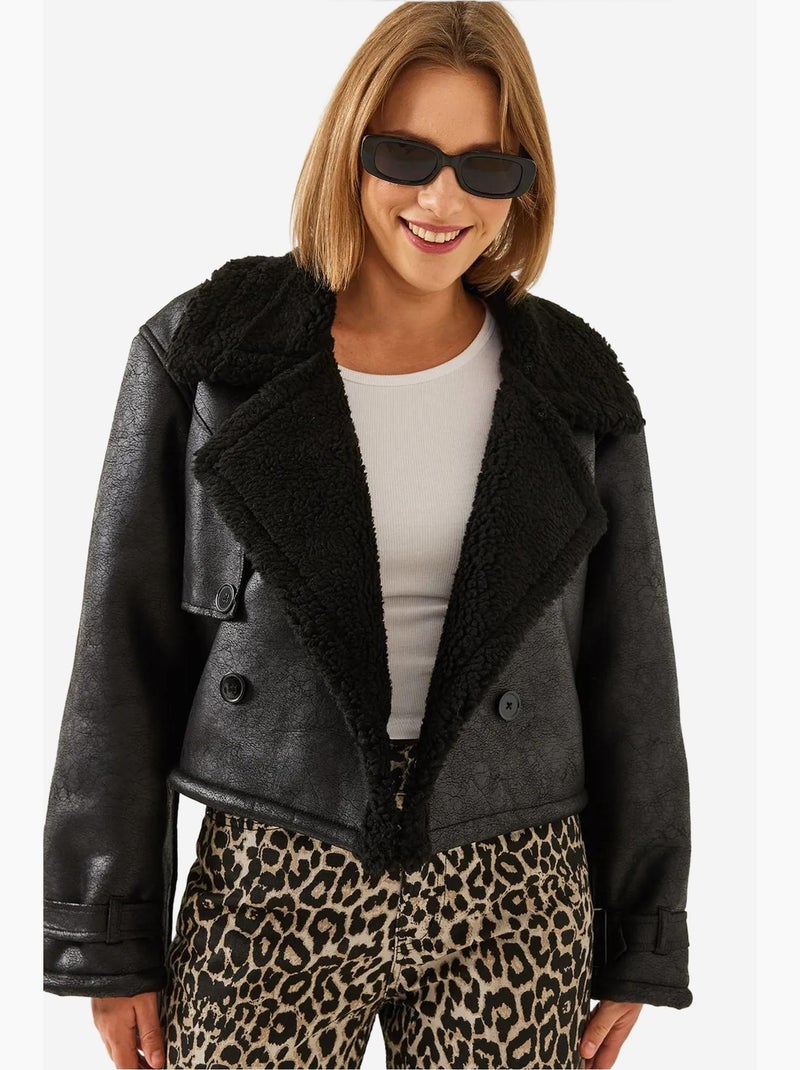 Chaqueta corta laminada con detalles aller lucci Negro - Kiabi